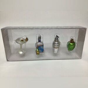 Dept 56 Mini Glass Xmas Ornament Set Of 4 Martini Cocktail Theme Mixer Olive New
